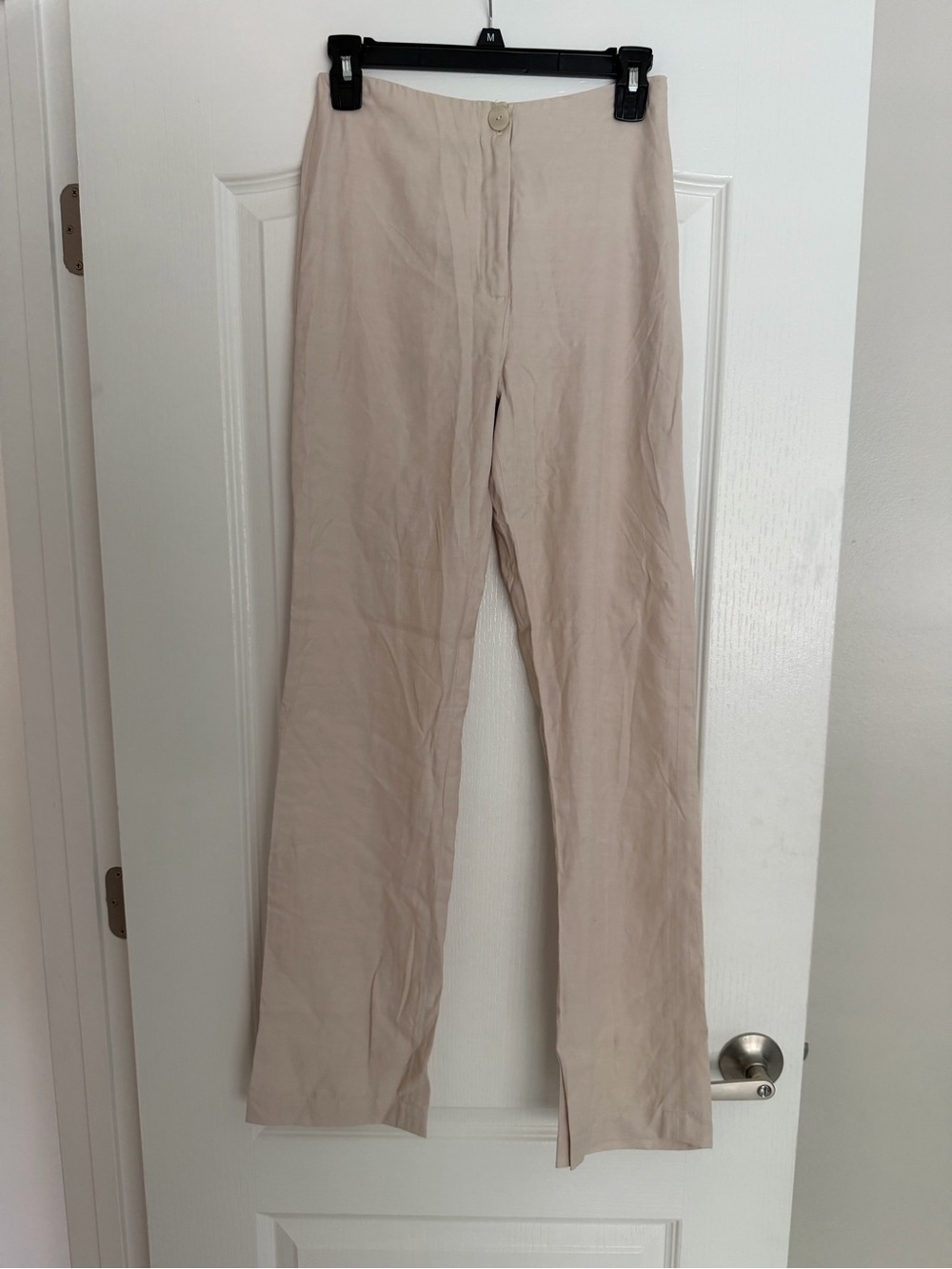 Beige High-Rise Straight Leg Trousers